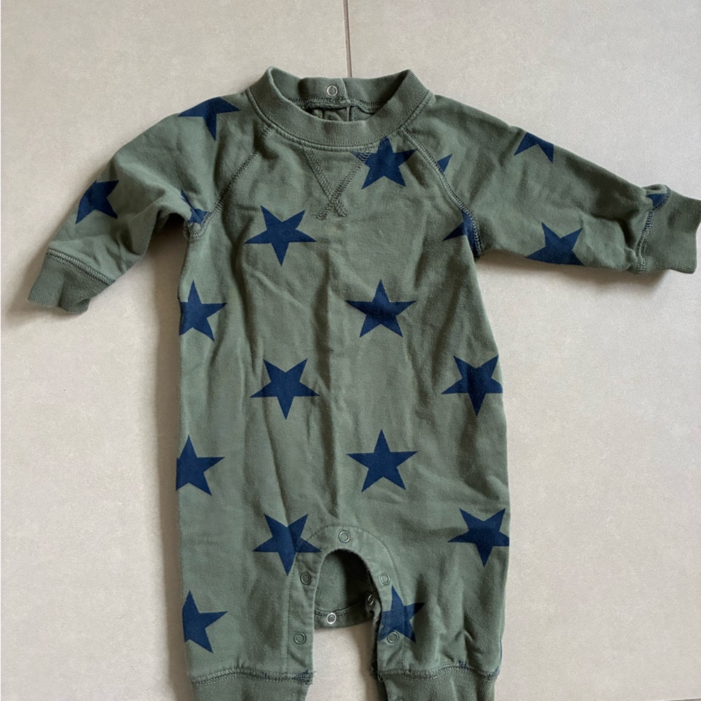 Primary Olive Romper with Navy Accents